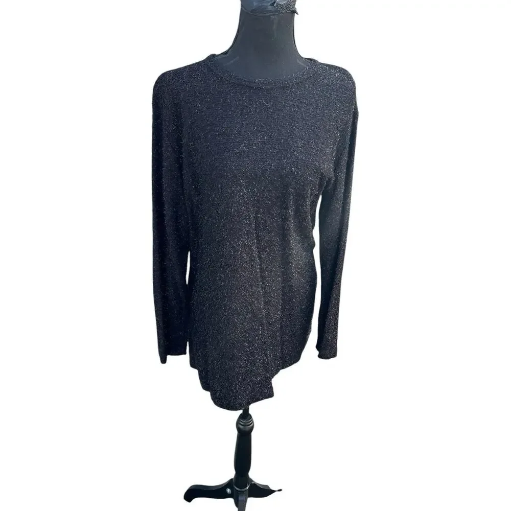 Carrie Allen Vintage Black Sweater Metallic Sparkle Shiny Size LARGE Tunic